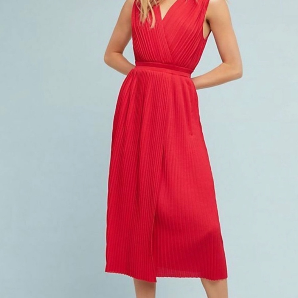 Tracy Reese red pleated midi dress